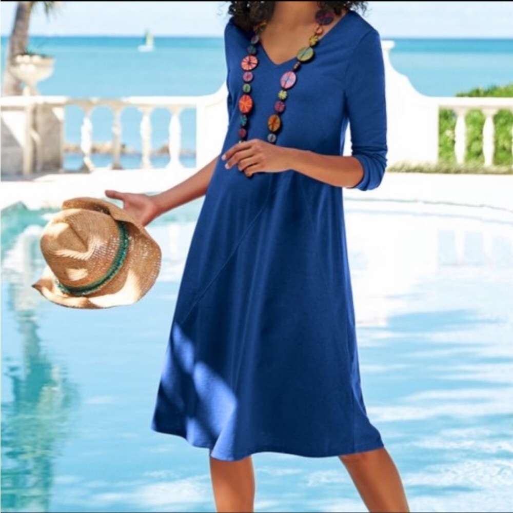 Soft‎ Surroundings NWT Blue Lapis Daphne Dress Size Small 3/4 Sleeve